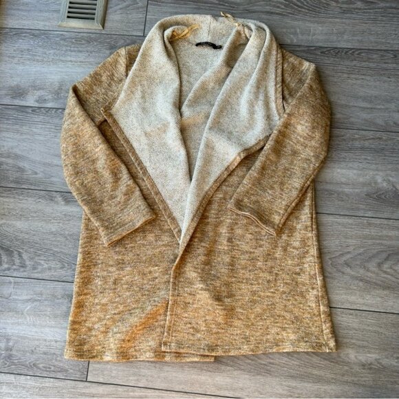 Doe & Rae Tan Waterfall Open Front Cardigan Jacket - Picture 4 of 15